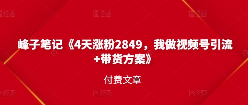 峰子笔记《4天涨粉2849，我做视频号引流+带货方案》付费文章-金创谷