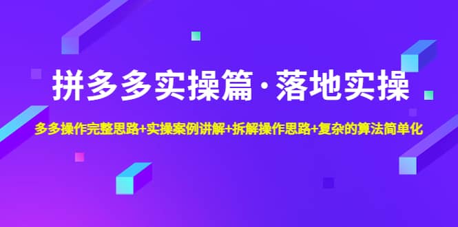 拼多多实操篇·落地实操 完整思路+实操案例+拆解操作思路+复杂的算法简单化-金创谷