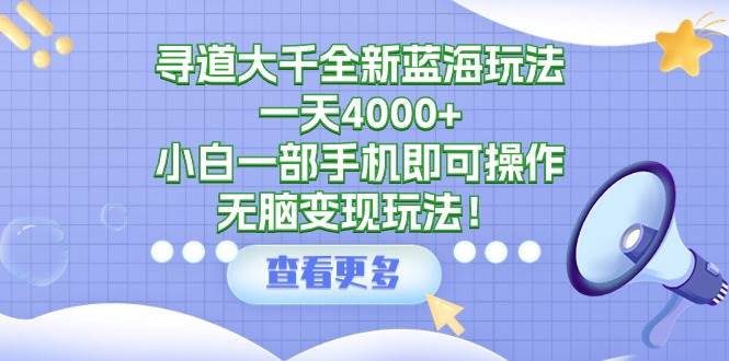 寻道大千全新蓝海玩法，一天4000+，小白一部手机即可操作，无脑变现玩法！-金创谷