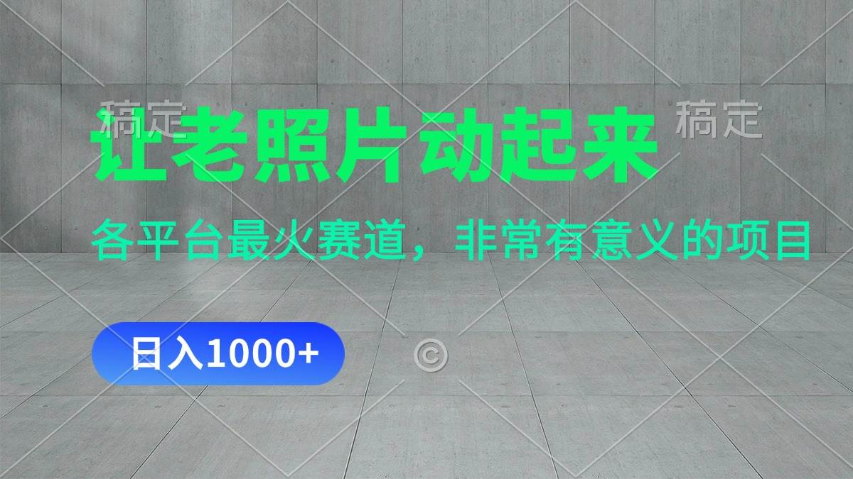 让老照片动起来，一天变现1000+，各平台最火赛道，看完就会-金创谷
