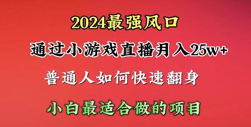2024年最强风口，通过小游戏直播月入25w+单日收益5000+小白最适合做的项目-金创谷