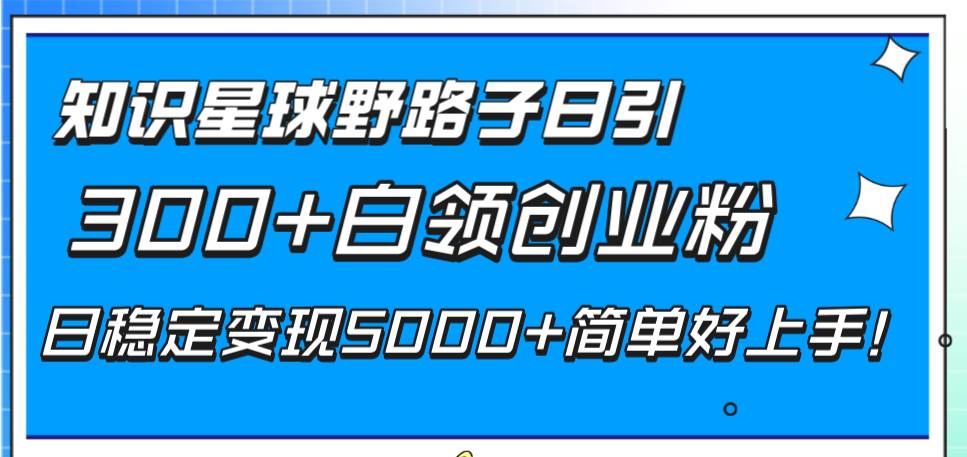 知识星球野路子日引300+白领创业粉，日稳定变现5000+简单好上手！-金创谷
