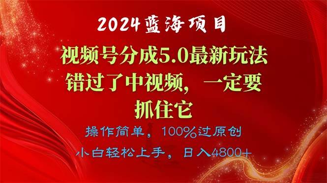 2024蓝海项目，视频号分成计划5.0最新玩法，错过了中视频，一定要抓住…-金创谷