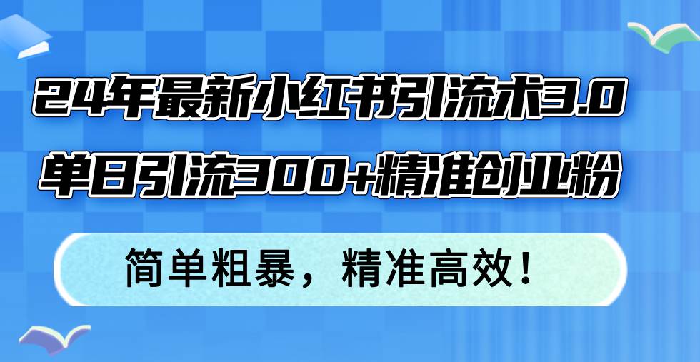 24年最新小红书引流术3.0，单日引流300+精准创业粉，简单粗暴，精准高效！-金创谷