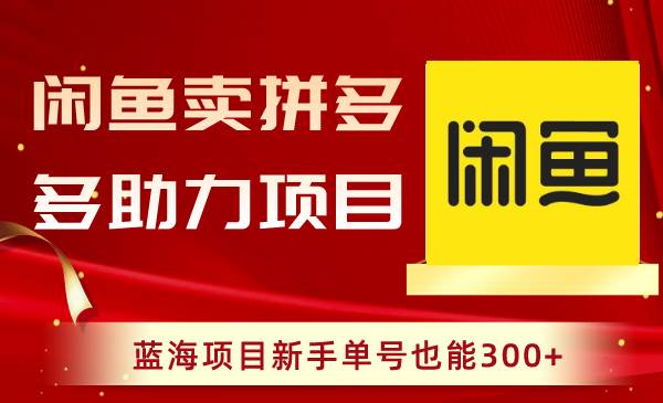 闲鱼卖拼多多助力项目，蓝海项目新手单号也能300+-金创谷