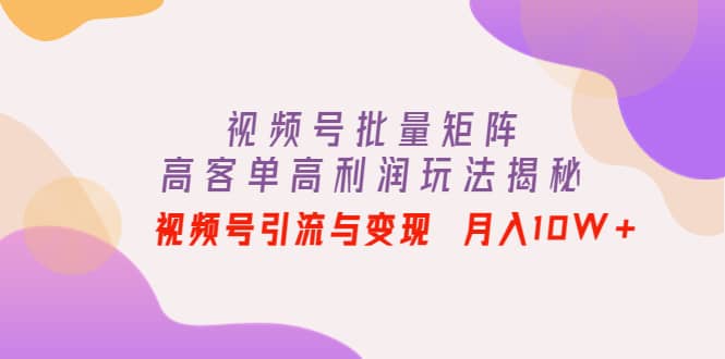 视频号批量矩阵的高客单高利润玩法揭秘-金创谷