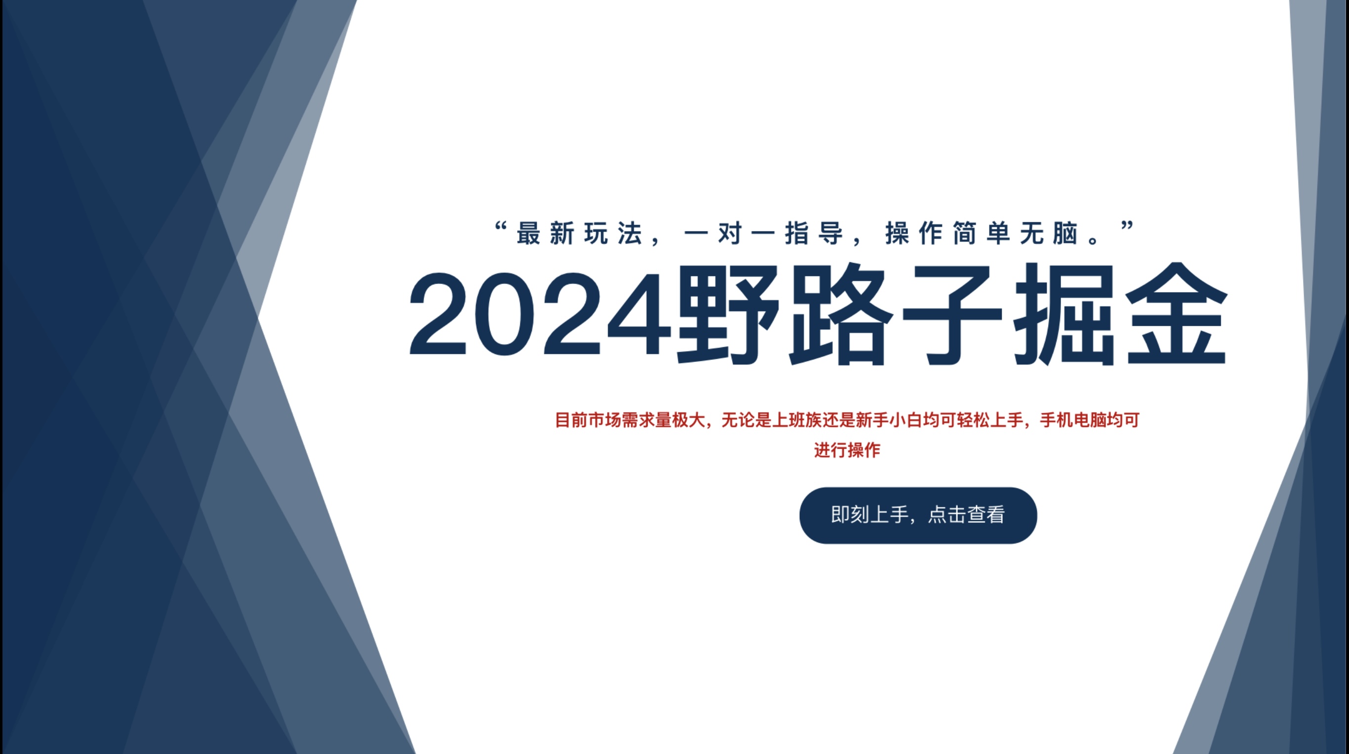2024野路子掘金，最新玩 法， 一对一指导，操作简单无脑。-金创谷