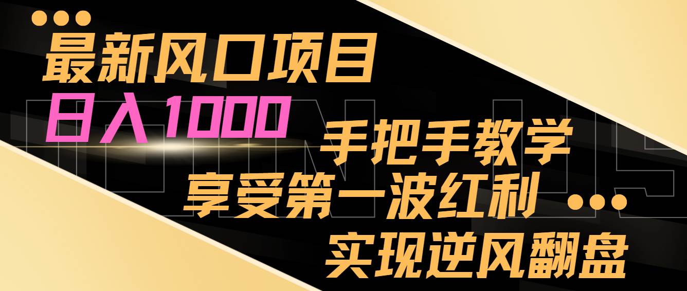 最新风口项目，日入过千，抓住当下风口，享受第一波红利，实现逆风翻盘-金创谷