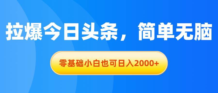 拉爆今日头条，简单无脑，零基础小白也可日入2000+-金创谷