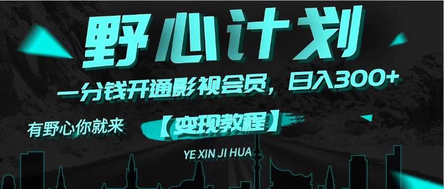 《野心计划》一分钱卖影视会员，日入300+-金创谷