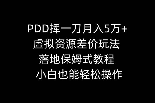 PDD挥一刀月入5万+，虚拟资源差价玩法，落地保姆式教程，小白也能轻松操作-金创谷