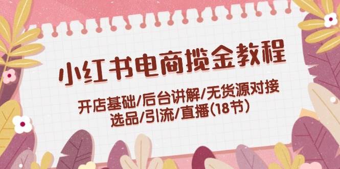 小红书电商揽金教程：开店基础/后台讲解/无货源对接/选品/引流/直播(18节)-金创谷