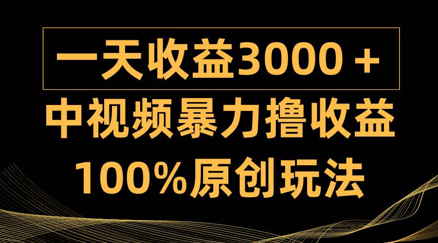 中视频暴力撸收益，日入3000＋，100%原创玩法，小白轻松上手多种变现方式-金创谷