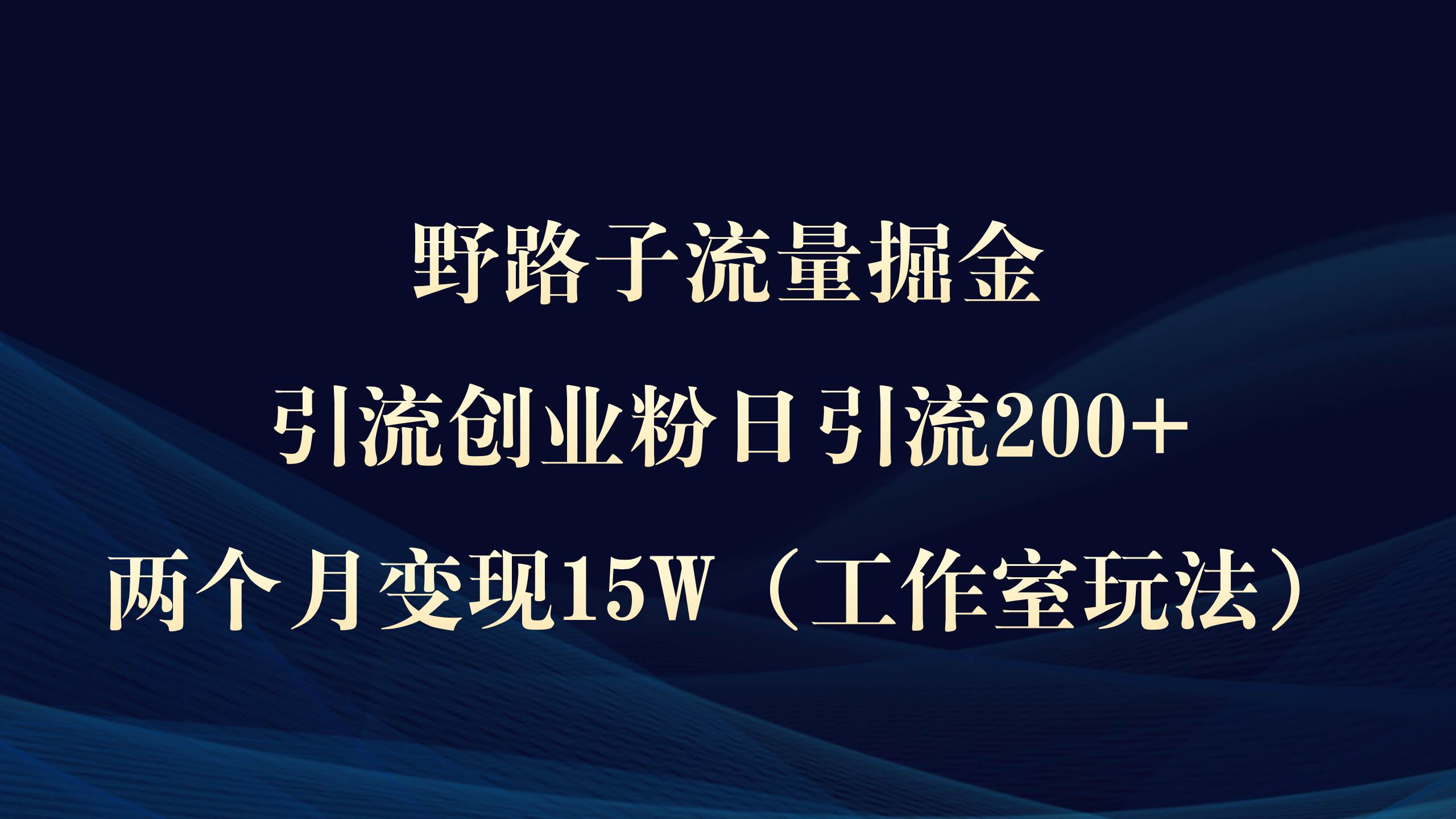 野路子流量掘金，引流创业粉日引流200+，两个月变现15W（工作室玩法））-金创谷
