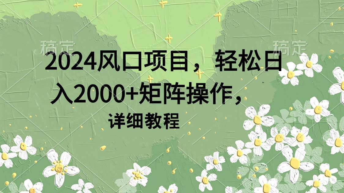 2024风口项目，轻松日入2000+矩阵操作，详细教程-金创谷