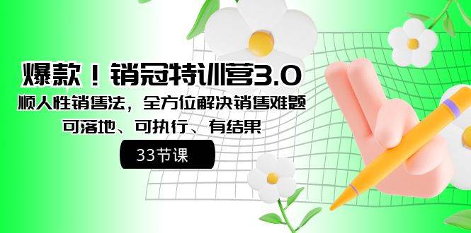 爆款！销冠特训营3.0之顺人性销售法，全方位解决销售难题、可落地、可执行、有结果-金创谷