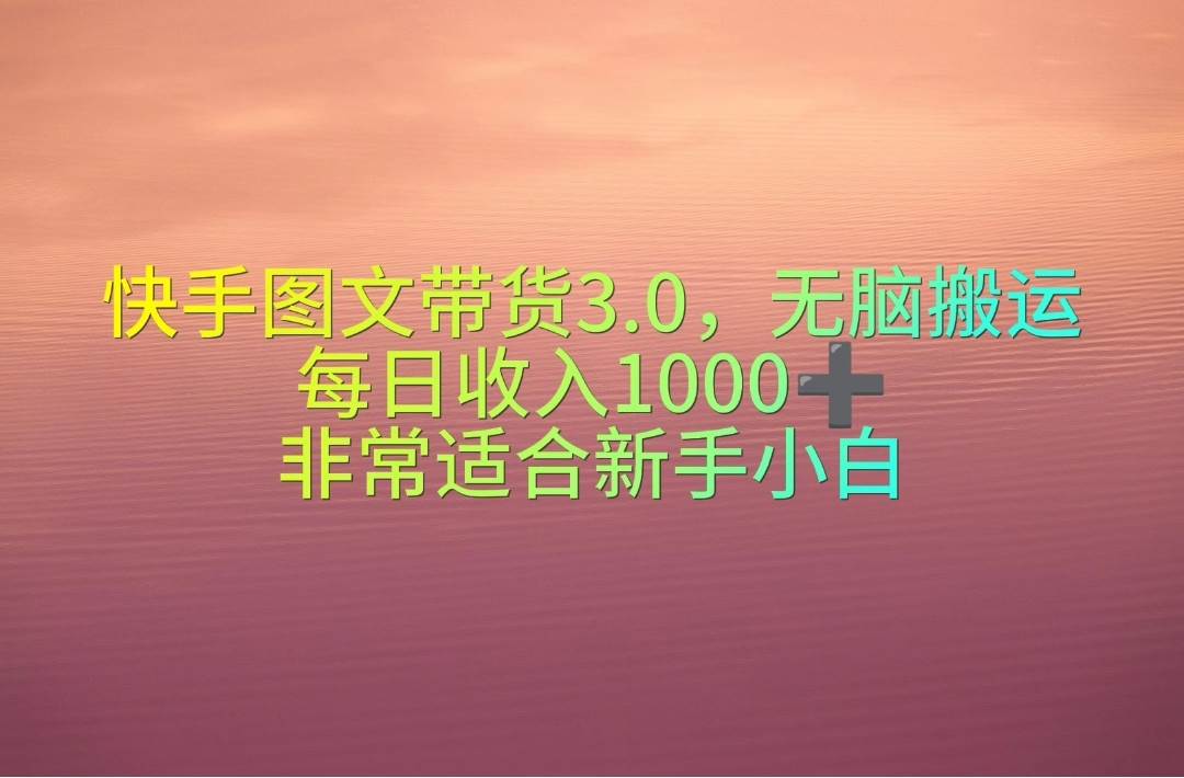 快手图文带货3.0，无脑搬运，每日收入1000＋，非常适合新手小白-金创谷
