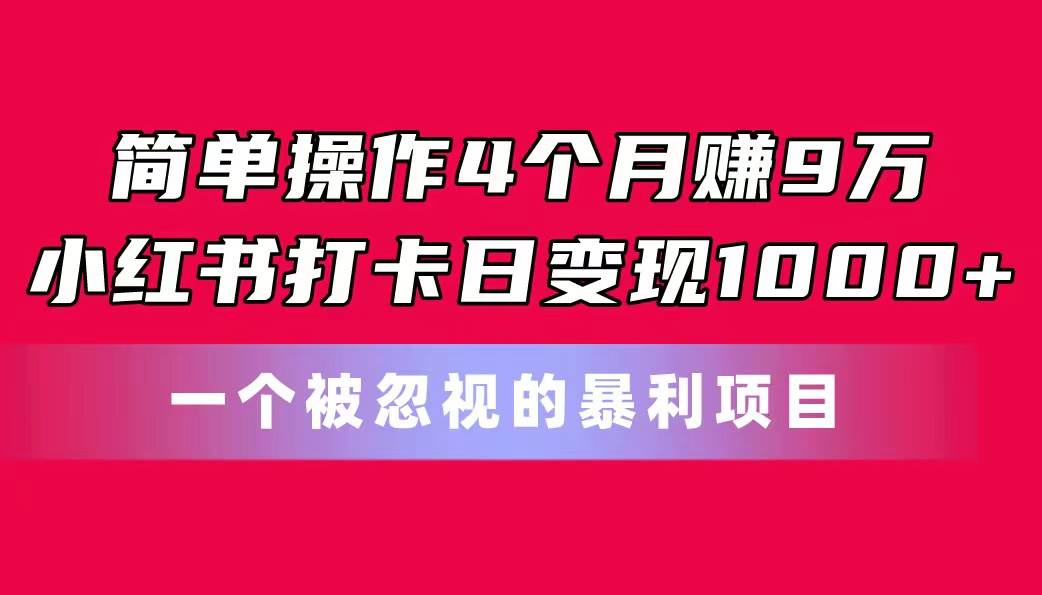 简单操作4个月赚9万！小红书打卡日变现1000+！一个被忽视的暴力项目-金创谷