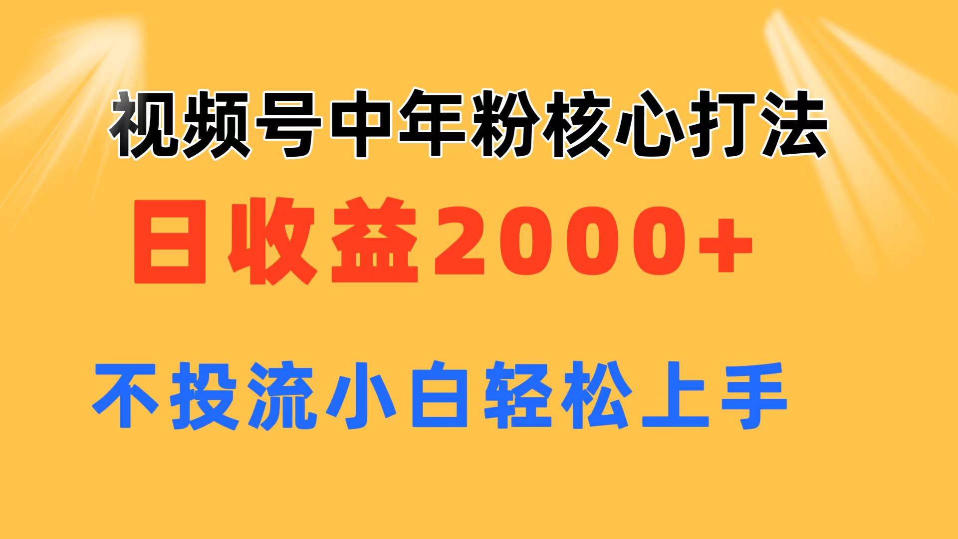 视频号中年粉核心玩法 日收益2000+ 不投流小白轻松上手-金创谷