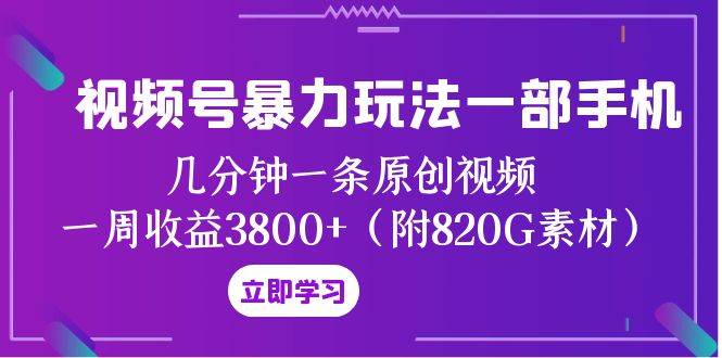 视频号暴力玩法一部手机 几分钟一条原创视频 一周收益3800+（附820G素材）-金创谷