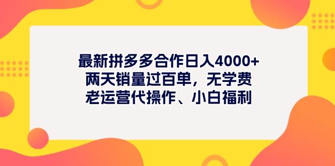最新拼多多项目日入4000+两天销量过百单，无学费、老运营代操作、小白福利-金创谷