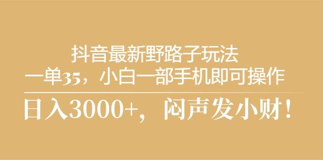 抖音最新野路子玩法，一单35，小白一部手机即可操作，，日入3000+，闷…-金创谷