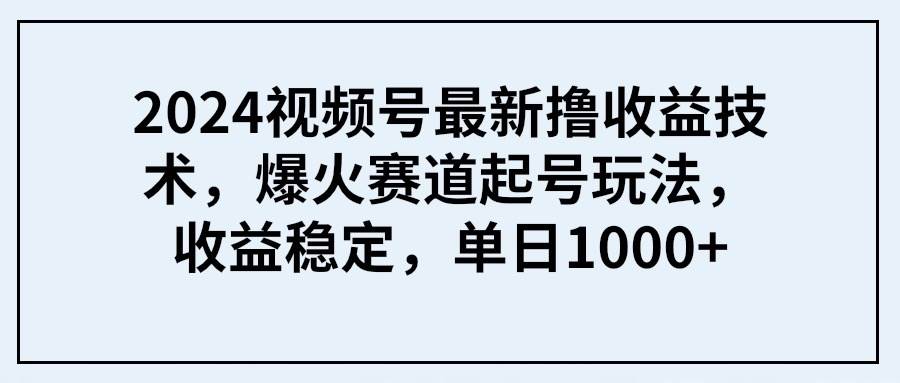 2024视频号最新撸收益技术，爆火赛道起号玩法，收益稳定，单日1000+-金创谷