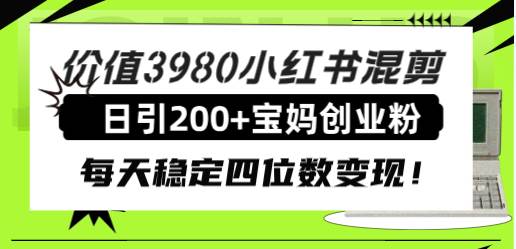 价值3980小红书混剪日引200+宝妈创业粉，每天稳定四位数变现！-金创谷