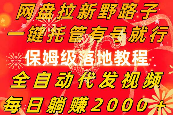 网盘拉新野路子，一键托管有号就行，全自动代发视频，每日躺赚2000＋，保姆级落地教程-金创谷