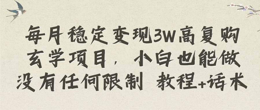 每月稳定变现3W高复购玄学项目，小白也能做没有任何限制 教程+话术-金创谷