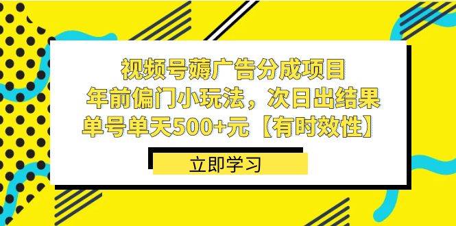 视频号薅广告分成项目，年前偏门小玩法，次日出结果，单号单天500+元【有时效性】-金创谷