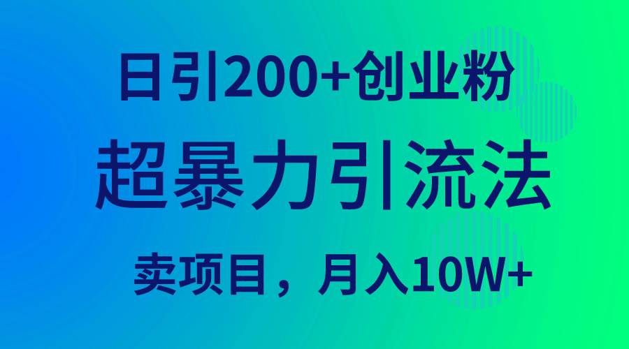 超暴力引流法，日引200+创业粉，卖项目月入10W+-金创谷