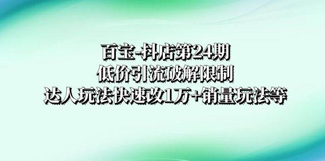 百宝-抖店第24期：低价引流破解限制，达人玩法快速改1万+销量玩法等-金创谷