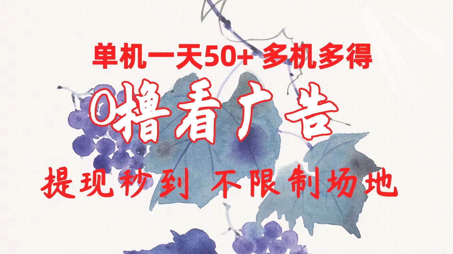 0撸看广告 单机一天50+多机多得 提现秒到 不限制场地操作-金创谷