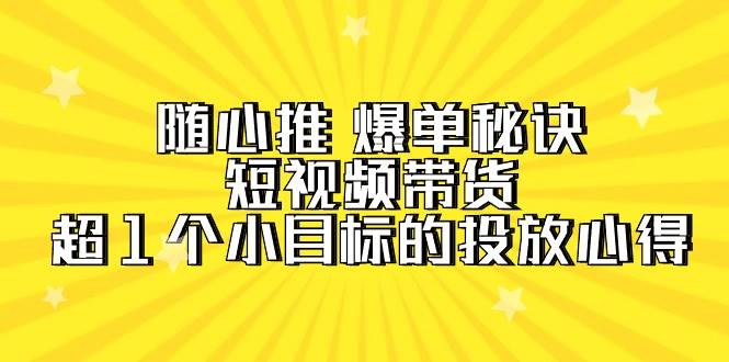 随心推 爆单秘诀，短视频带货-超1个小目标的投放心得（7节视频课）-金创谷