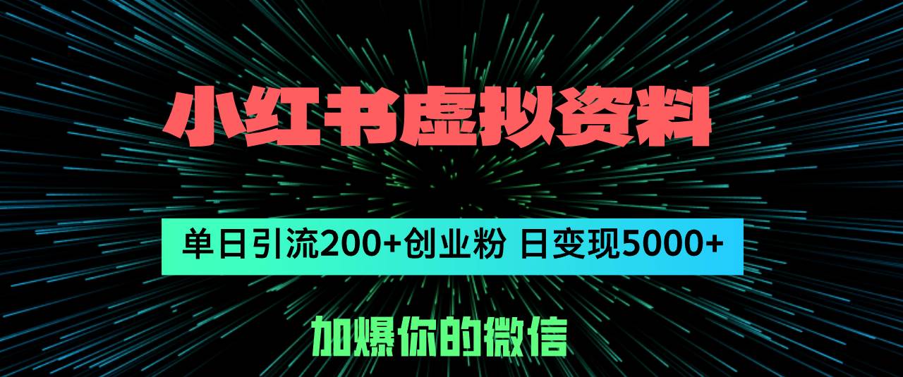 小红书虚拟资料日引流200+创业粉，单日变现5000+-金创谷