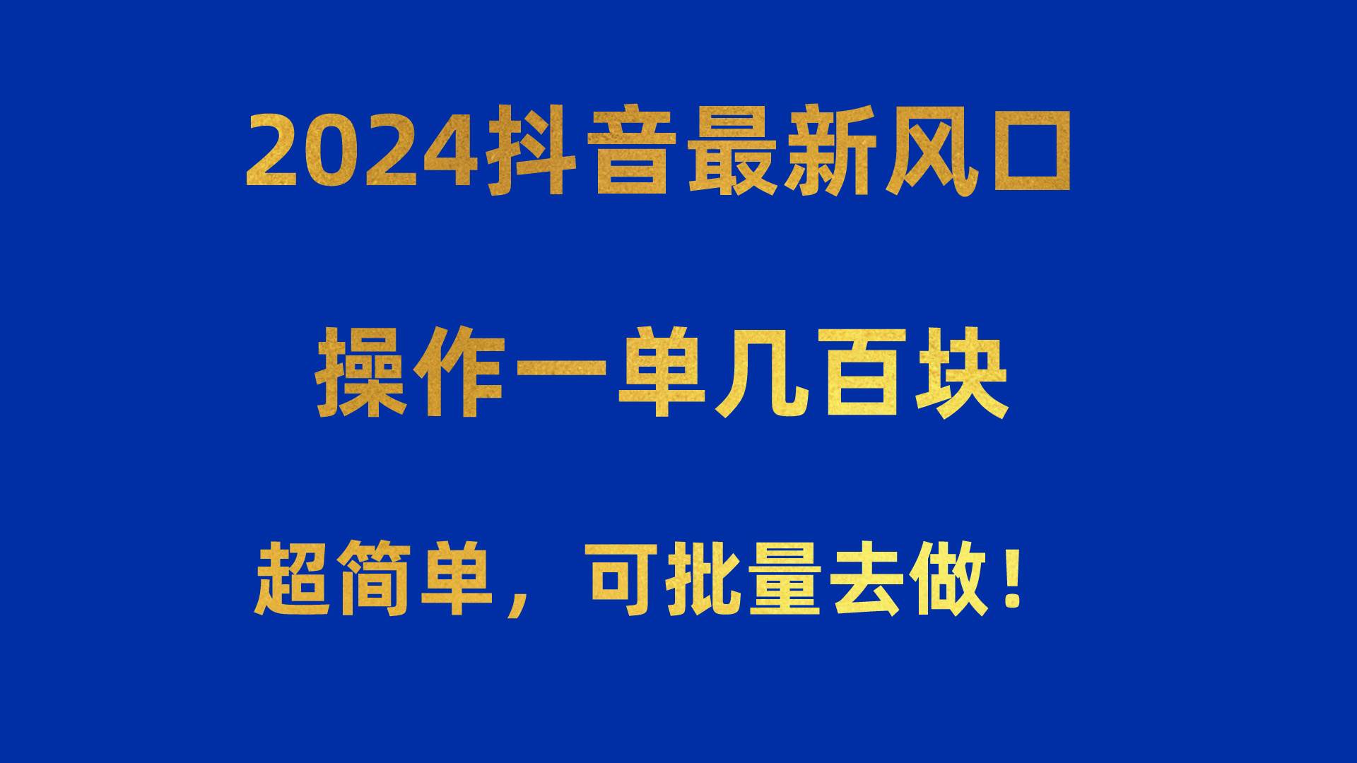 2024抖音最新风口！操作一单几百块！超简单，可批量去做！！！-金创谷