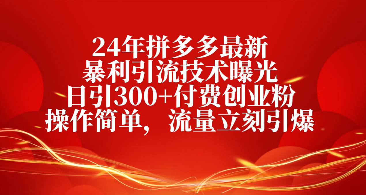 24年拼多多最新暴利引流技术曝光，日引300+付费创业粉，操作简单，流量…-金创谷