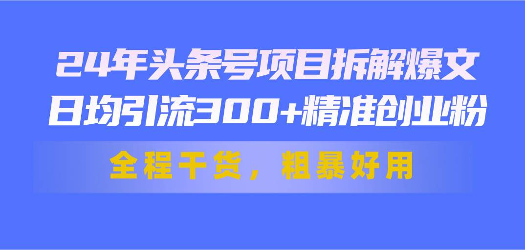 24年头条号项目拆解爆文，日均引流300+精准创业粉，全程干货，粗暴好用-金创谷