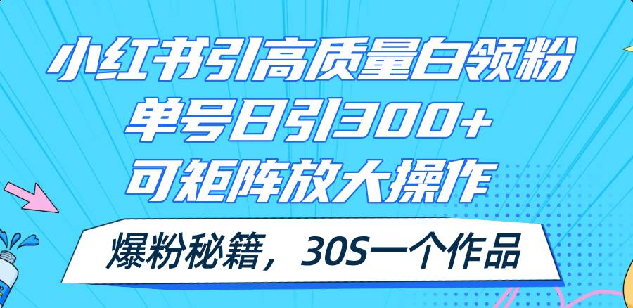 小红书引高质量白领粉，单号日引300+，可放大操作，爆粉秘籍！30s一个作品-金创谷