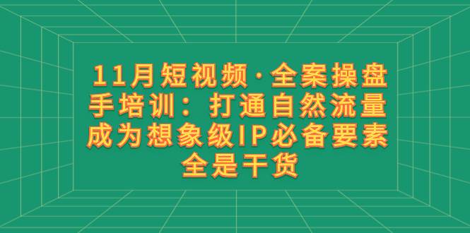11月短视频·全案操盘手培训：打通自然流量 成为想象级IP必备要素 全是干货-金创谷