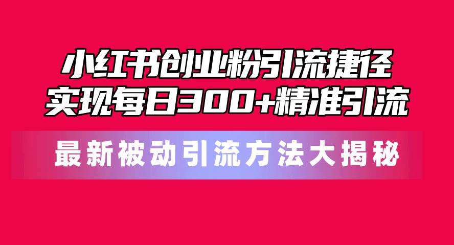 小红书创业粉引流捷径！最新被动引流方法大揭秘，实现每日300+精准引流-金创谷