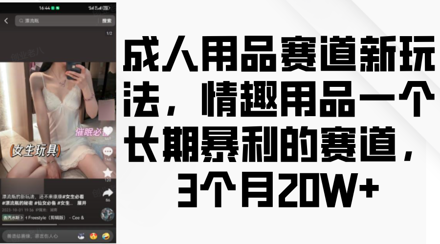 成人用品赛道新玩法，情趣用品一个长期暴利的赛道，3个月20W+-金创谷