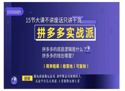 朋哥电商(拼多多实战派)，15节大课不讲废话只讲干货，简单粗暴 能落地 可复制-金创谷