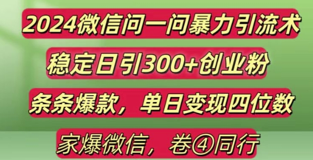 2024最新微信问一问暴力引流300+创业粉,条条爆款单日变现四位数-金创谷
