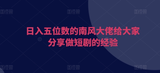 日入五位数的南风大佬给大家分享做短剧的经验-金创谷