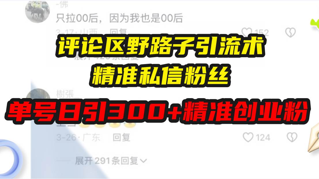 评论区野路子引流术，精准私信粉丝，单号日引流300+精准创业粉-金创谷