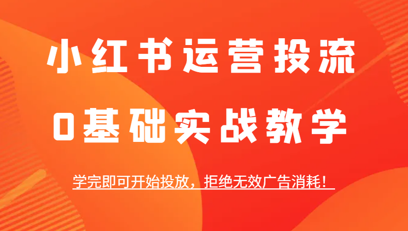 小红书运营投流，0基础实战教学，学完即可开始投放，拒绝无效广告消耗！-金创谷