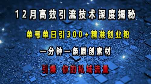 最新高效引流技术深度揭秘 ，单号单日引300+精准创业粉，一分钟一条原创素材，引爆你的私域流量-金创谷