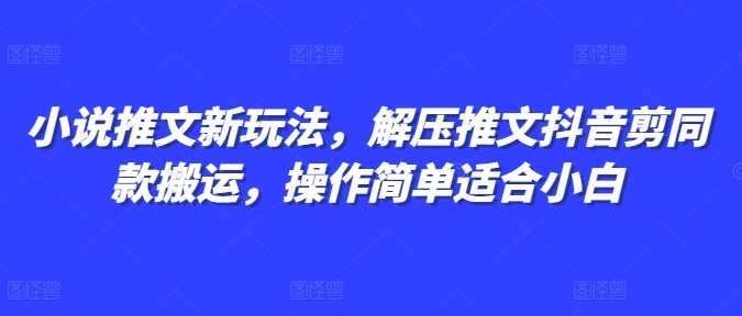 小说推文新玩法，解压推文抖音剪同款搬运，操作简单适合小白-金创谷